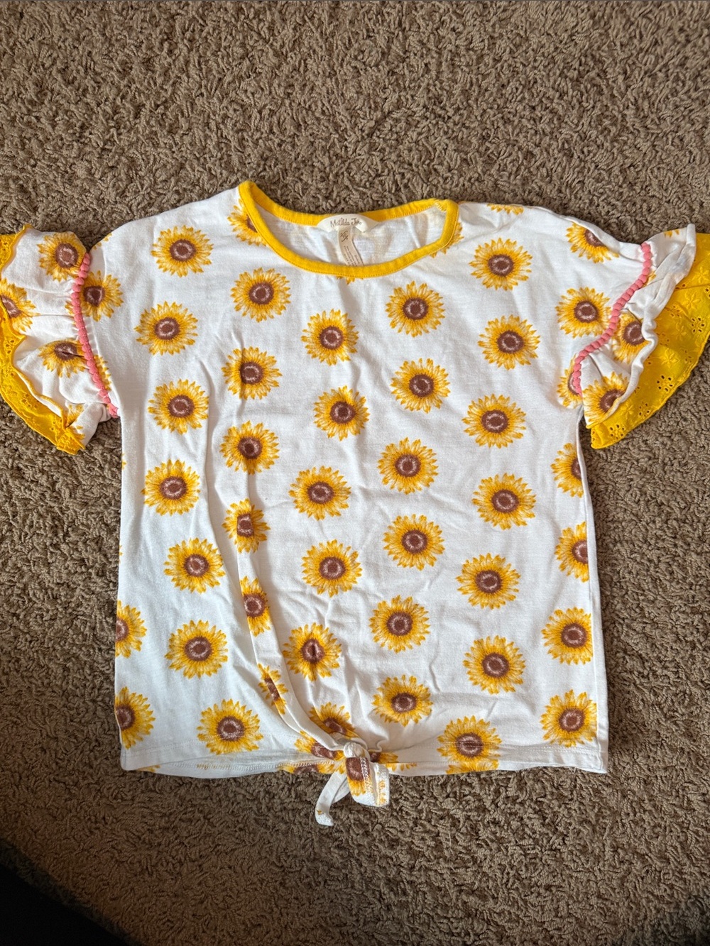Matilda Jane White Sunflower Tie-Front Tee with Yellow & Pink Trim